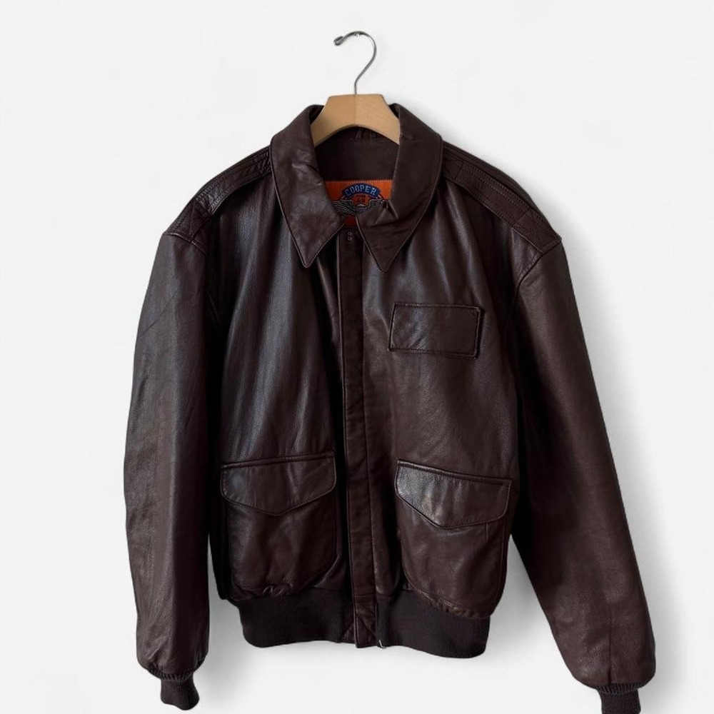 Cooper Type A-2 Brown Leather Bomber Jacket Mens Size 44R Military Flight Coat